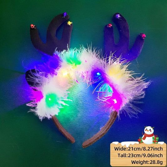 Brown Antler Bell Headband (with LED + Fluffy)