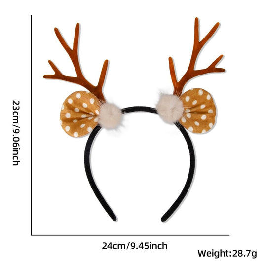 Brown Antler White Pom-Pom Headband