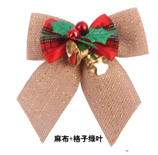 Burlap + Plaid Green Leaf Bow