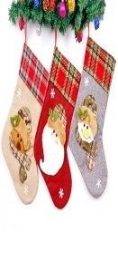 Burlap Plaid Opening Sticker Figure Large Stocking
