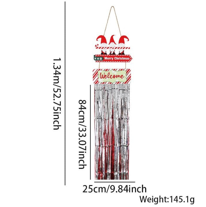 Candy Cane Rudolph Tinsel Hanging Sign Door Sticker