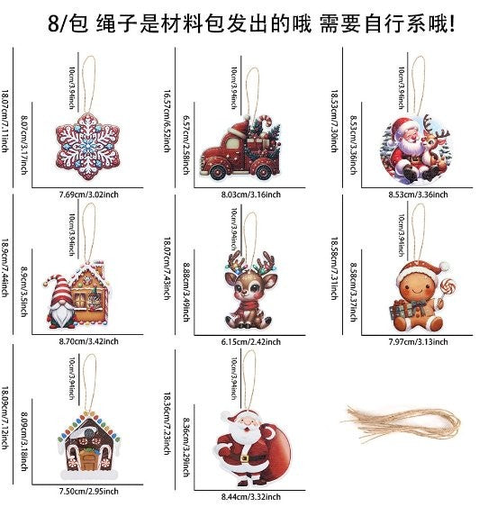Christmas Cartoon Wood Pcs Ornament (8 Pc / Bag)