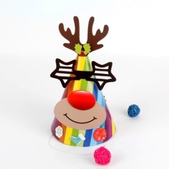 Christmas DIY Paper Hat - Rainbow Glasses Reindeer (Grey Cardstock Print) Wreath