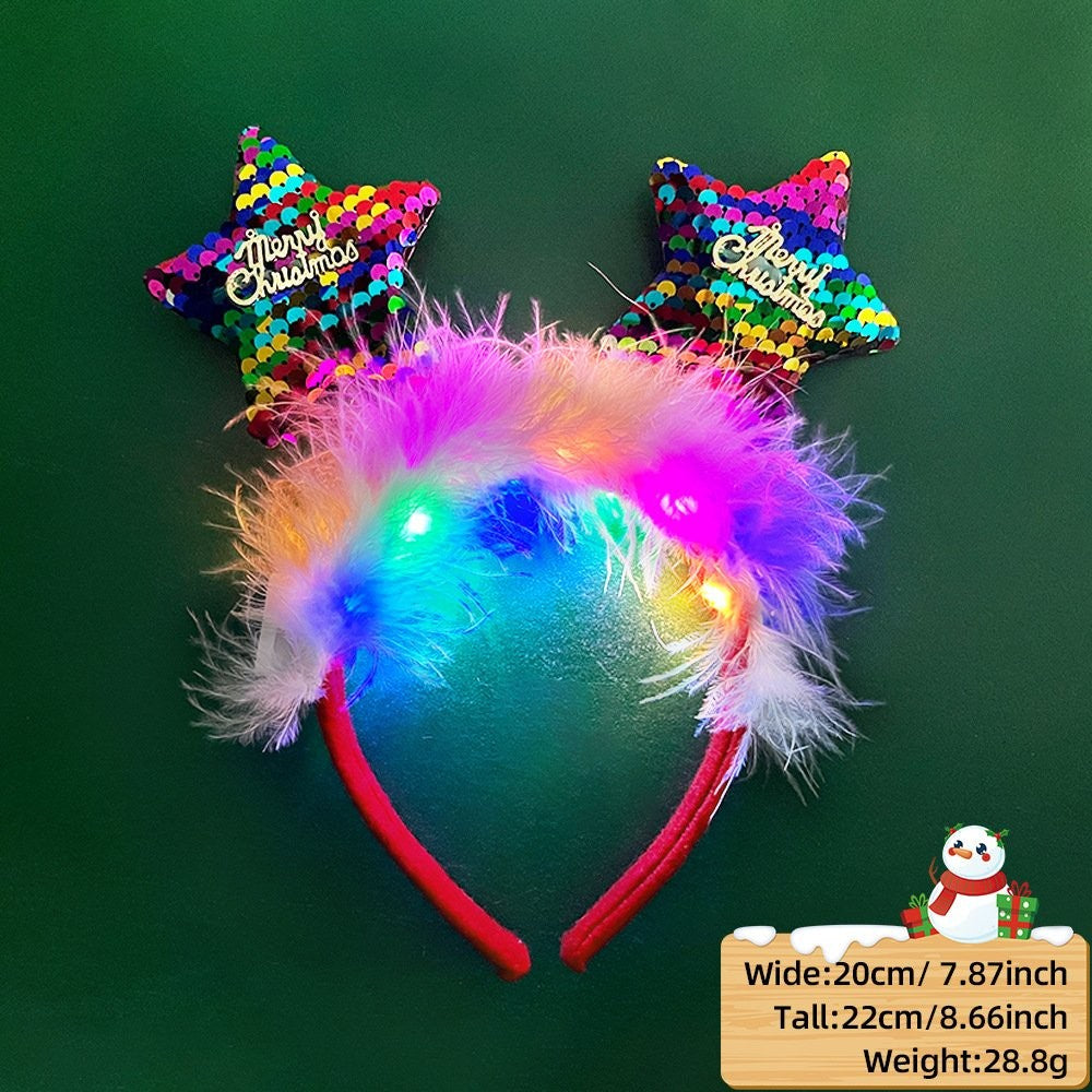 Christmas Five-Pointed Star Headband (with LED + Fluffy)