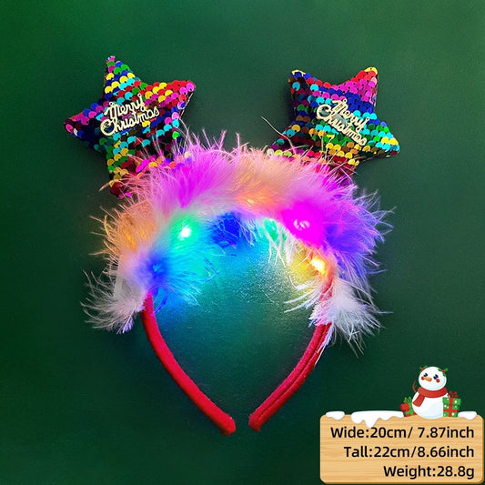 Christmas Five-Pointed Star Headband (with LED + Fluffy)