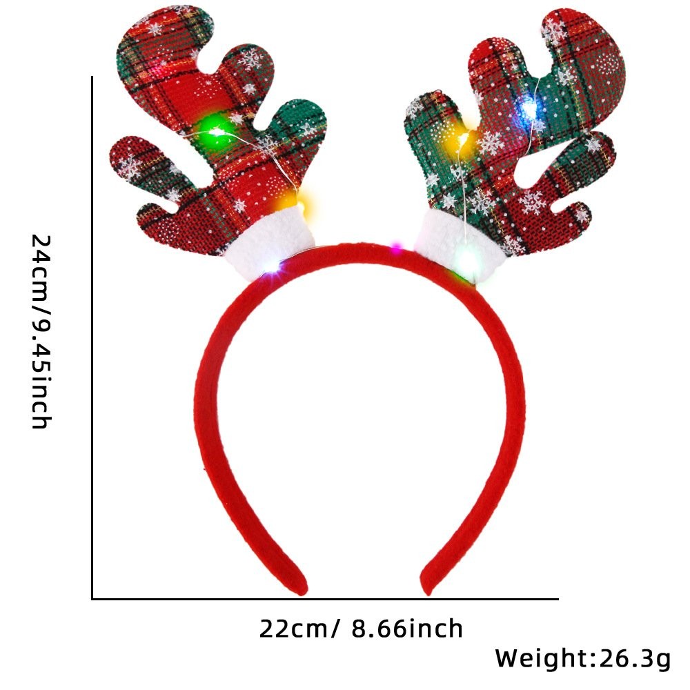Christmas Green Color Reindeer Ears Headband (with LED)