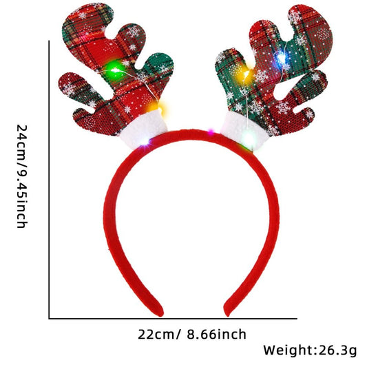 Christmas Green Color Reindeer Ears Headband (with LED)