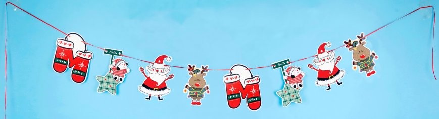 Christmas Mitten- Star- Santa- Reindeer Bunting