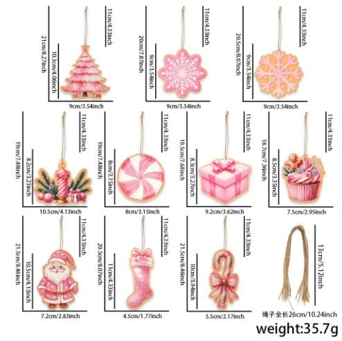 Christmas Pink Wood Pcs Ornament (10 Pc / Bag)