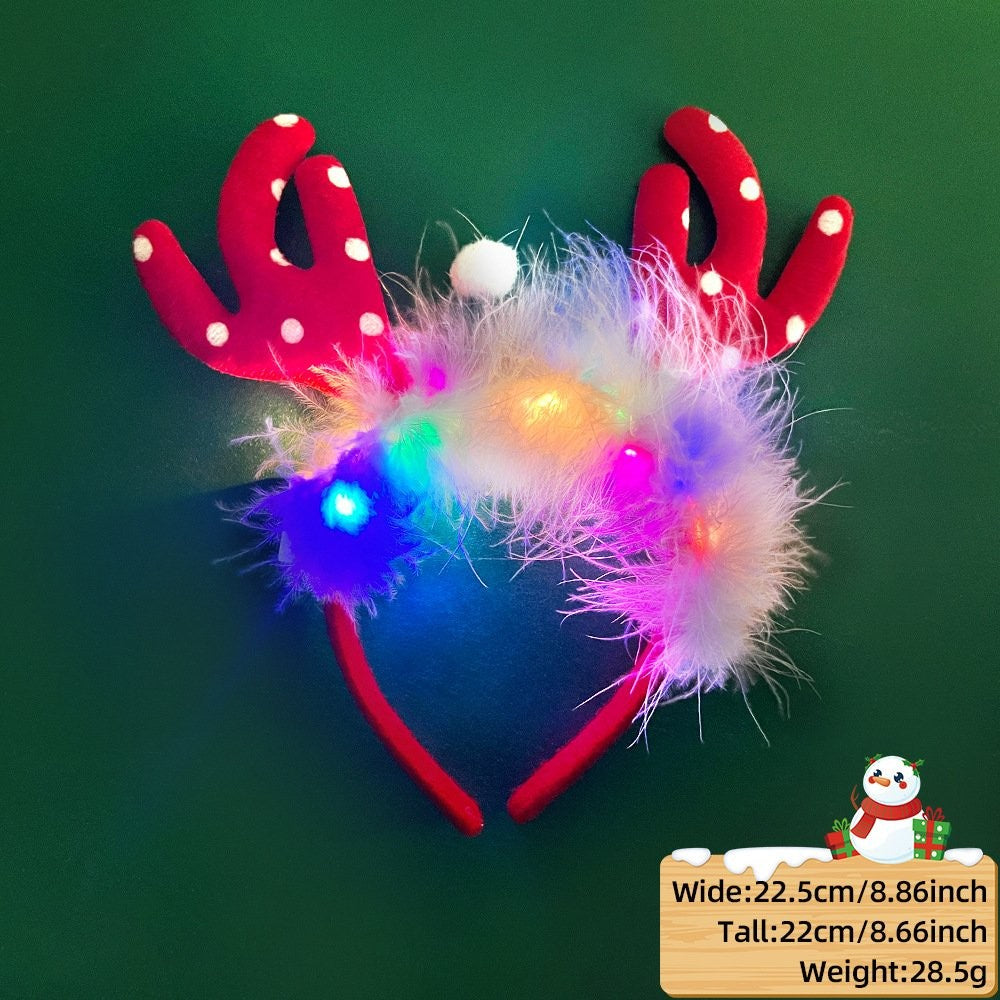 Christmas Red Dots Antler (with LED + Fluffy) Headband