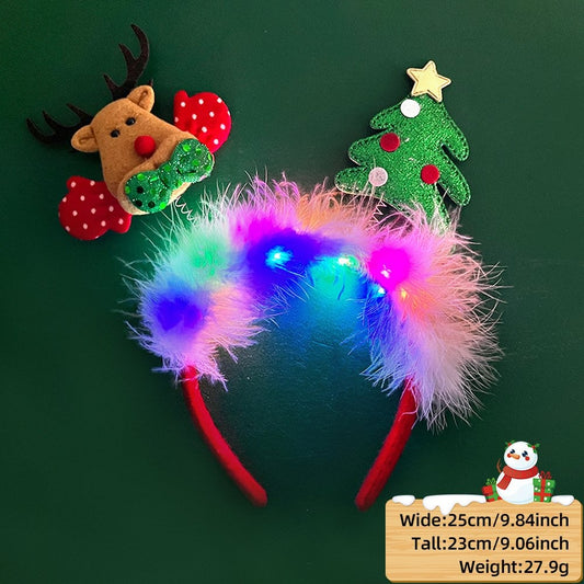 Christmas Reindeer + Christmas Tree Headband (with LED + Fluffy)