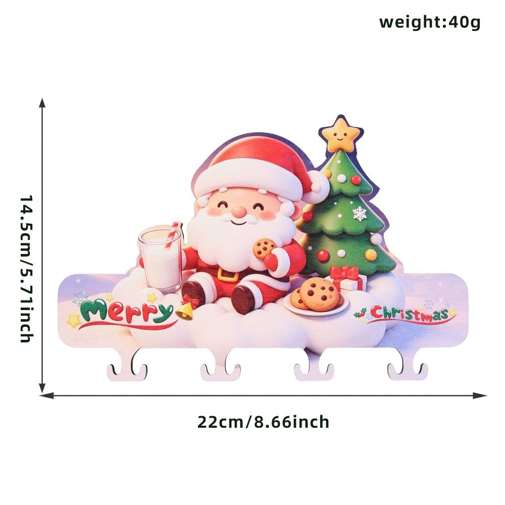 Christmas Tree Santa Wooden Hook Ornament
