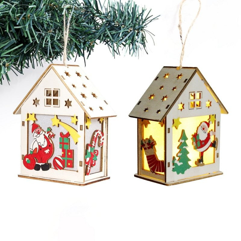 Colorful LED Wood House (Large) Ornament 8.5x6cm