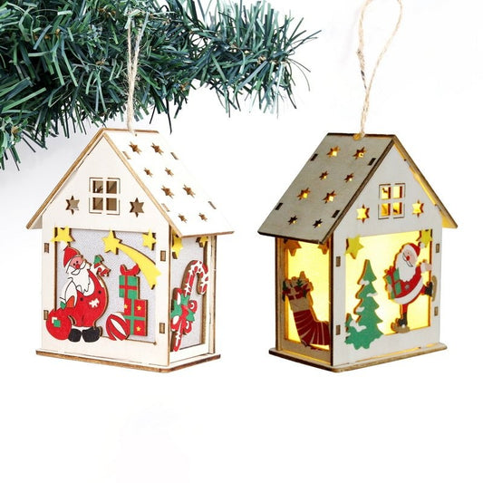 Colorful LED Wood House (Large) Ornament 8.5x6cm