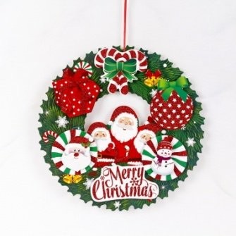 Dark Green / Christmas Three Santa Wreath