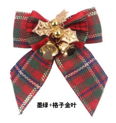 Dark Green + Plaid Gold Leaf Bow