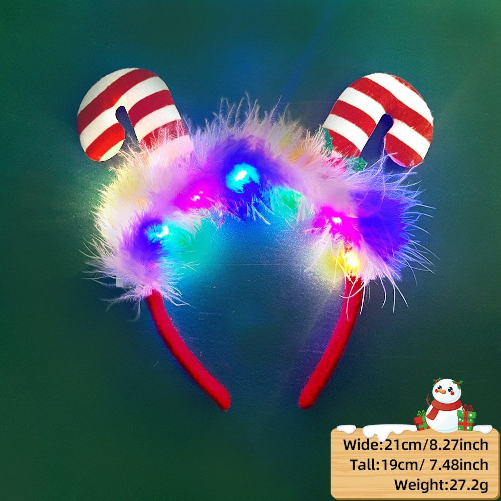 Double Candy Cane Style (with LED + Fluffy) Headband