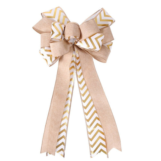 Double Layer Gold Stripe Patch Maple Leaf Large Bow