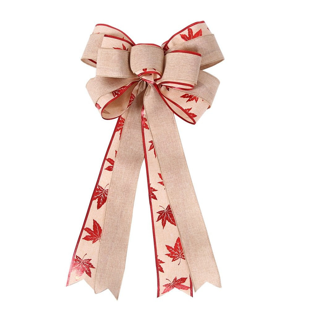 Double Layer Gold Stripe Patch Maple Leaf Large Bow 5