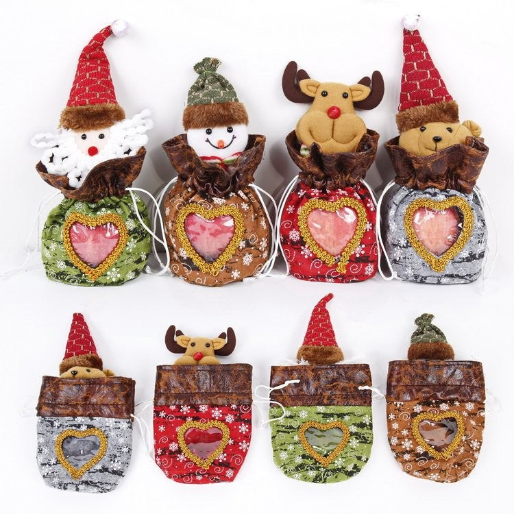 Flower Pattern Fabric Heart Clear Opening Apple Gift Bag Stocking