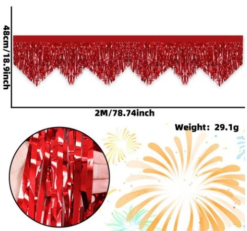 Glossy Red Wave Tinsel Curtain