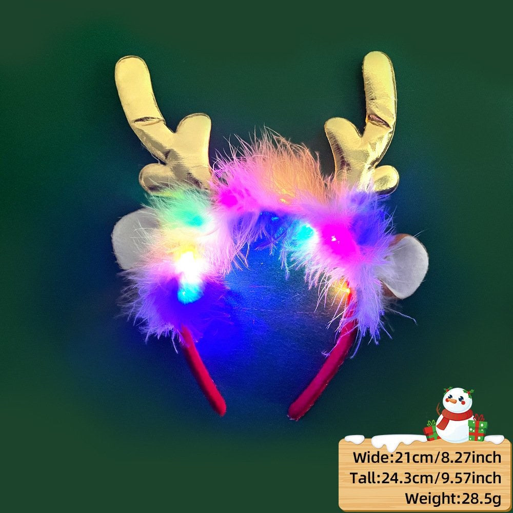 Gold Long Antler Cat Ears Headband (with LED + Fluffy)