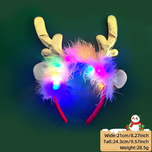 Gold Long Antler Cat Ears Headband (with LED + Fluffy)