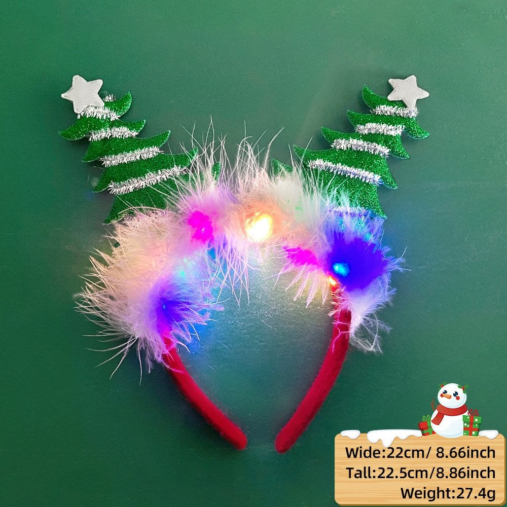 Green Christmas Tree Headband (with LED + Fluffy)