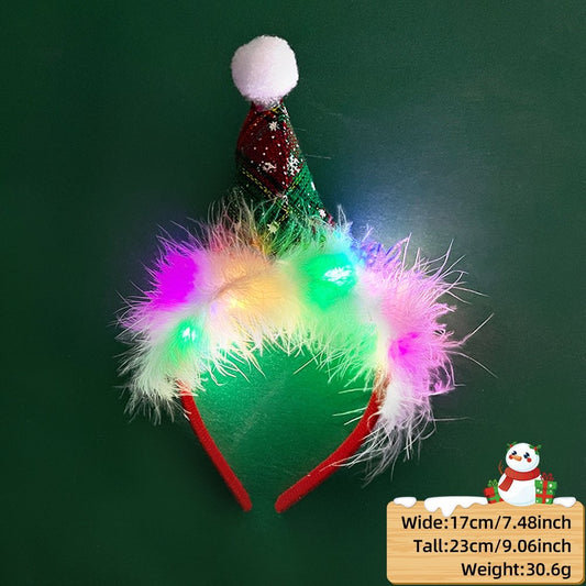 Green Santa Hat Style (with LED + Fluffy) Headband
