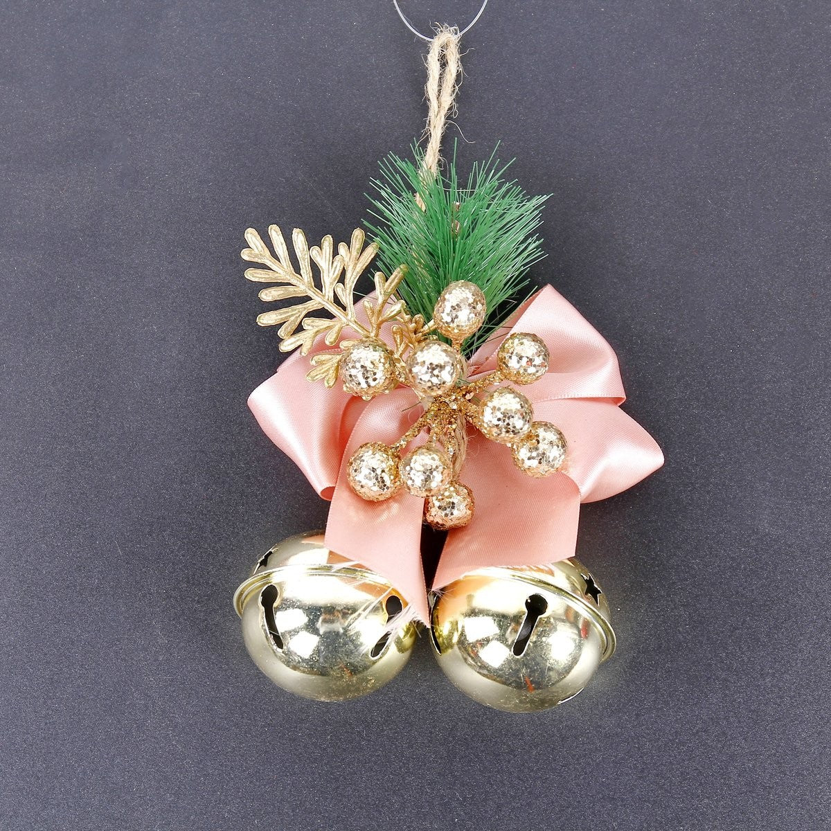 Jute Twine Pink Bow - Gold Five Star Bell Garland