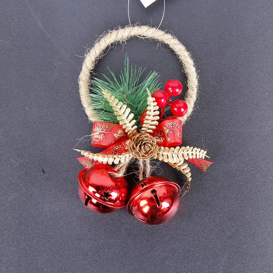 Jute Twine Round Ring - Red Five Star Bell Garland 8.5x14cm