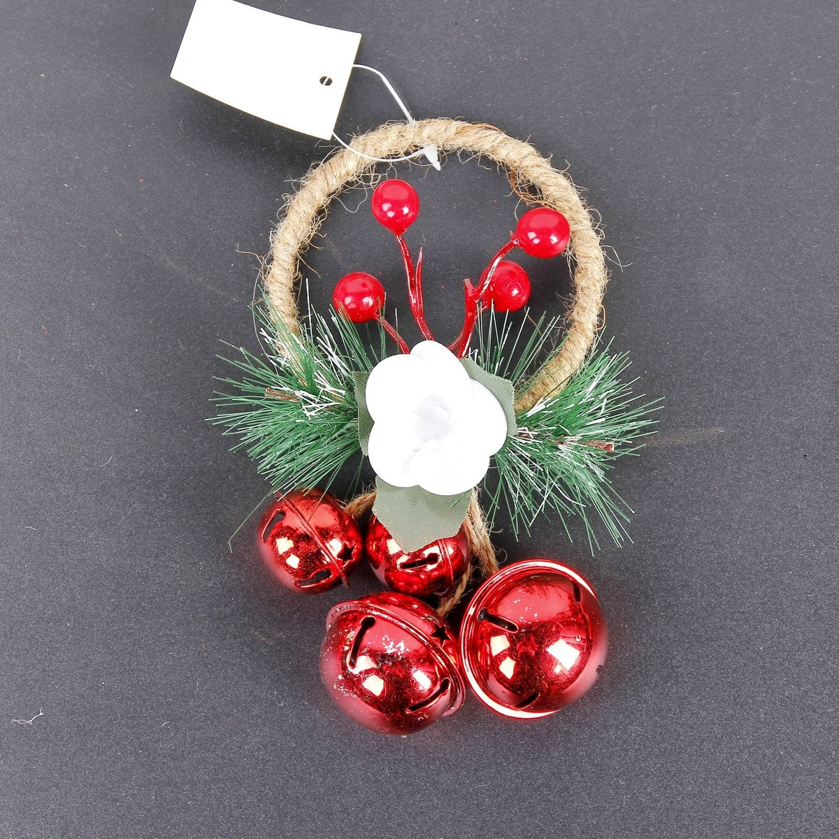 Jute Twine Round Ring - Red Five Star Bell Garland 8.5x17cm