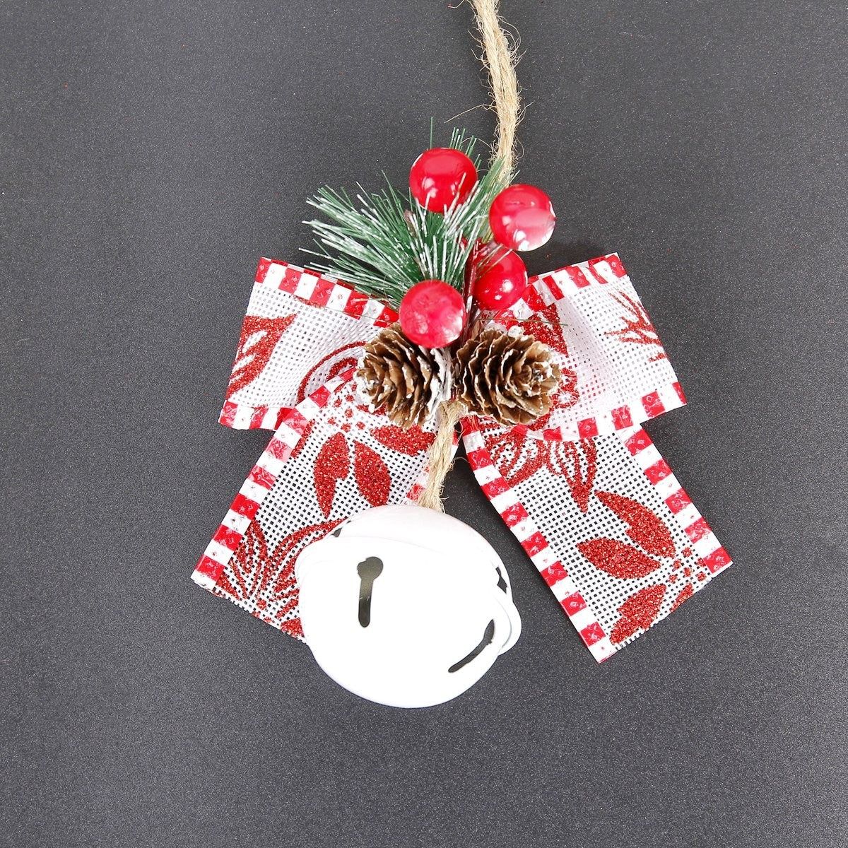 Jute Twine Shiny Pink Bow - White Five Star Bell Bell Garland