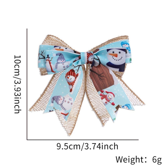 Light Blue Fabric Snowman Printed Bow