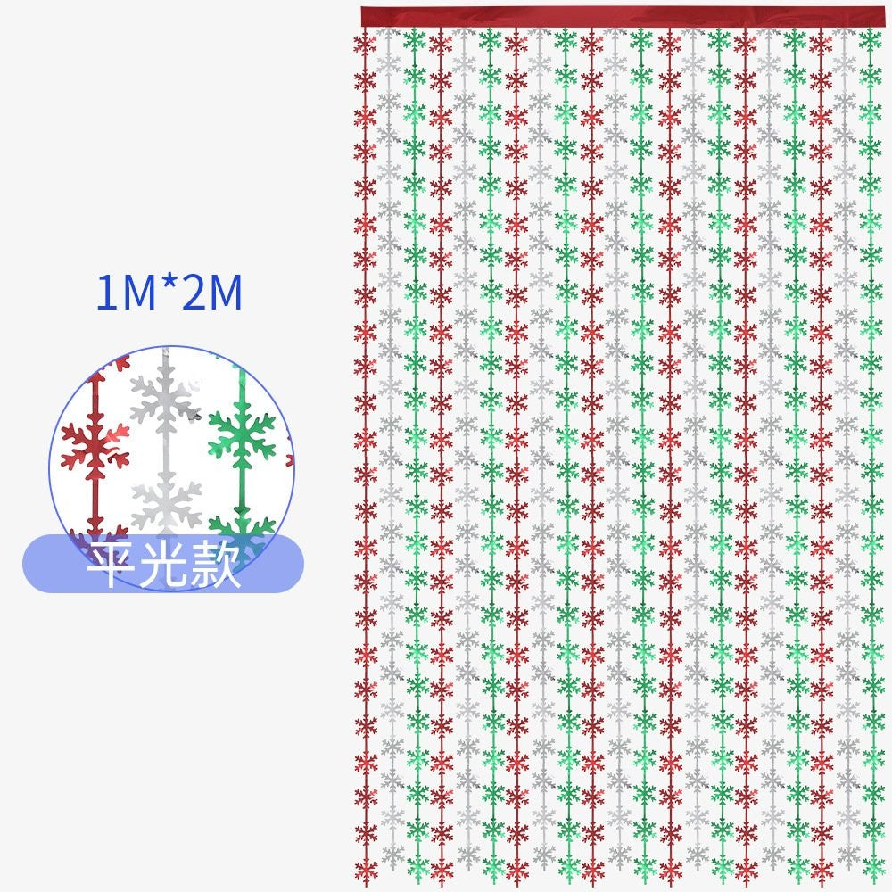 Matte Red Silver Green Snowflake Tinsel Curtain