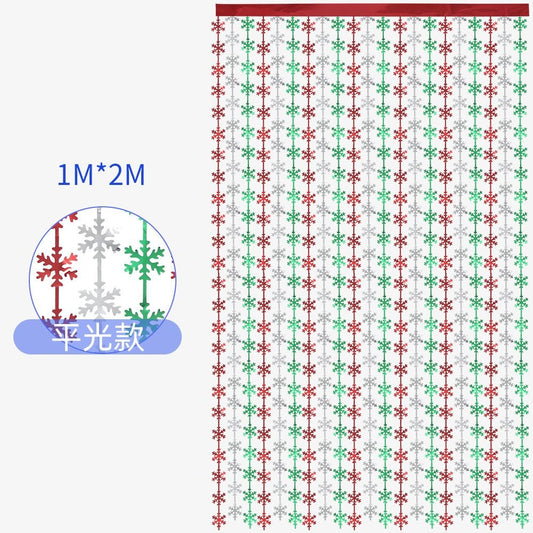 Matte Red Silver Green Snowflake Tinsel Curtain