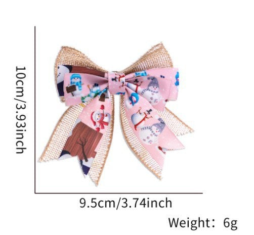 Pink Fabric Snowman Printed Bow