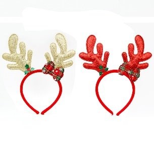Plaid Bow Shiny Pink Antler Head Bopper