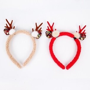 Plaid Fabric Ears Faux Mink Bauble Head Bopper