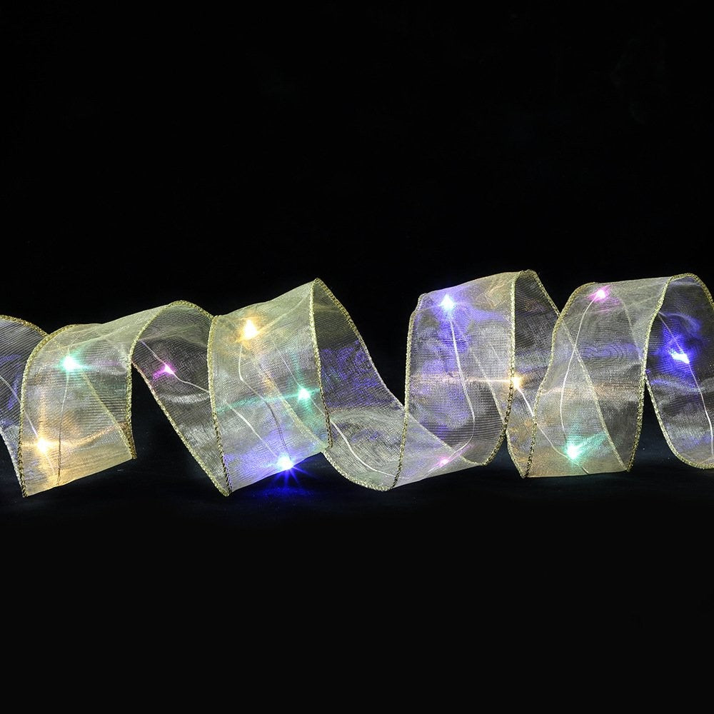 Plain Tulle Edge-Stitched Ribbon Gold Colorful LED (5cm)2m