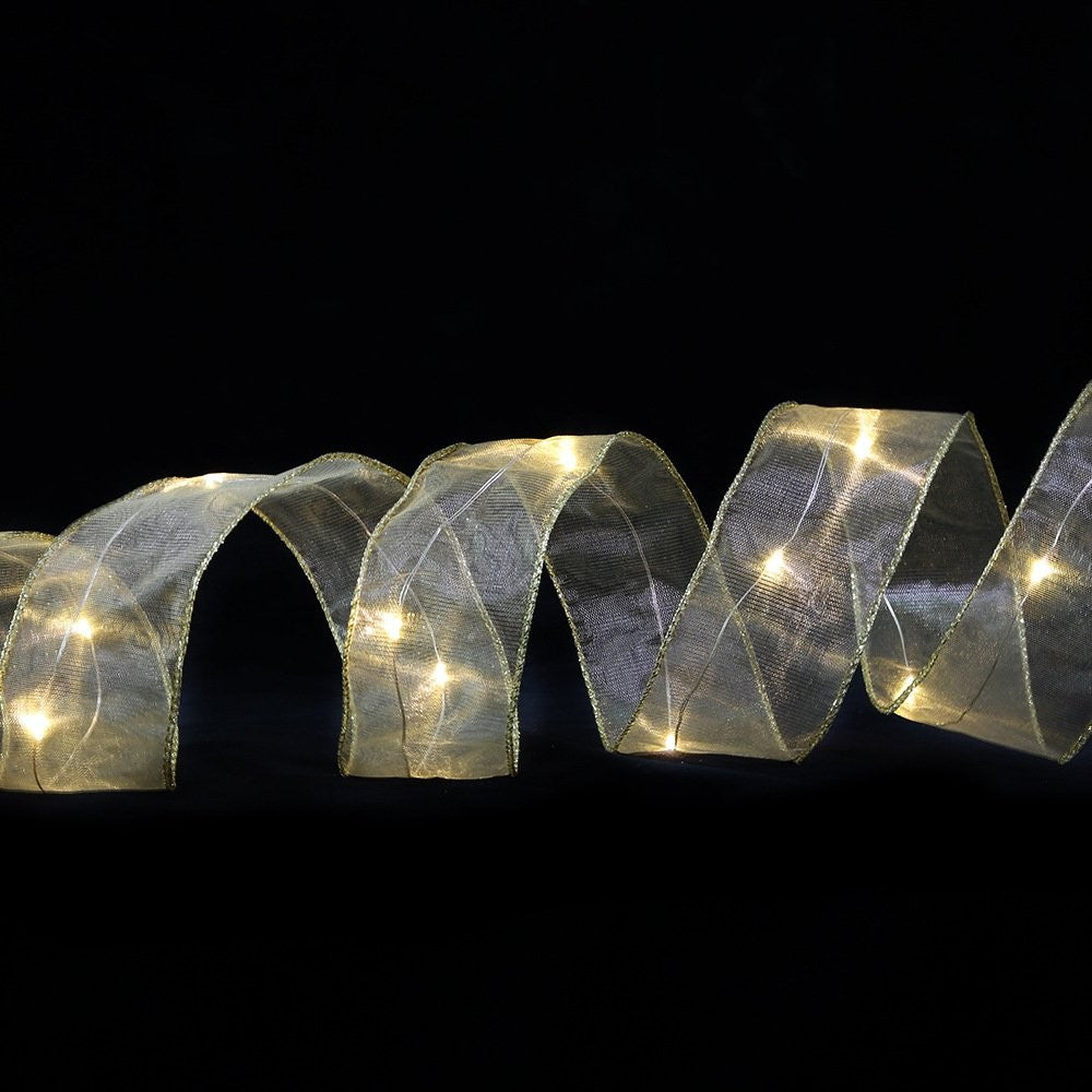 Plain Tulle Edge-Stitched Ribbon Gold Warm Light (5cm)2m