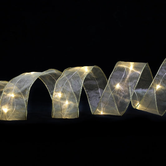 Plain Tulle Edge-Stitched Ribbon Gold Warm Light (5cm)2m