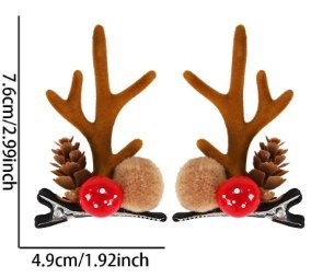 Pom-Pom Mushroom Pinecone Brown Antler Hair Clip