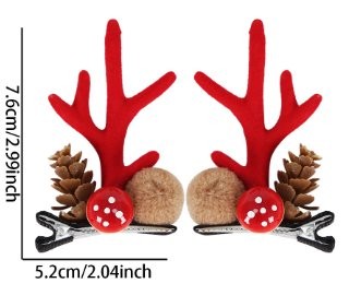 Pom-Pom Mushroom Pinecone Red Antler Hair Clip