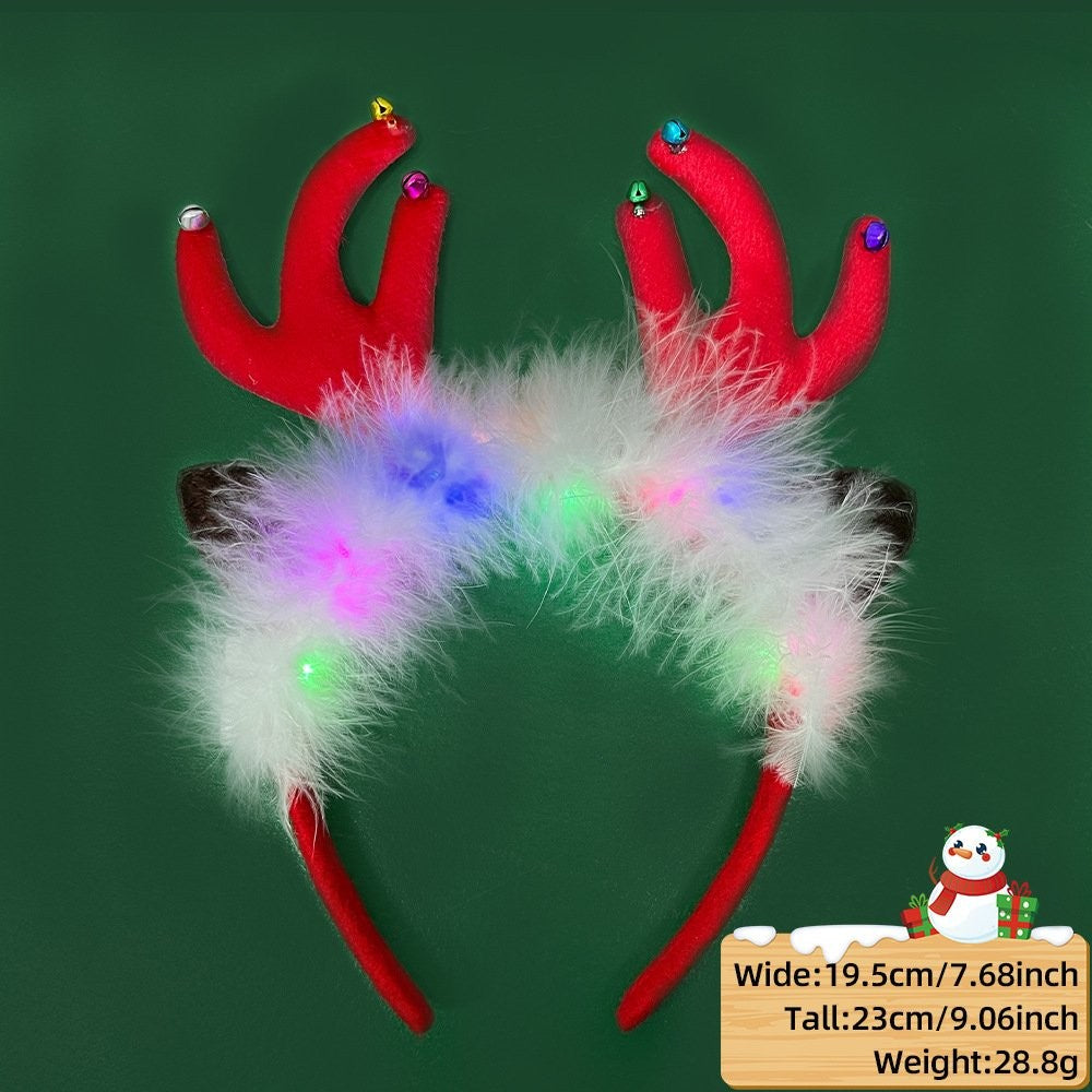 Red Antler Bell Headband (with LED + Fluffy)