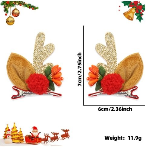 Red Bauble Flower Gold Antler Hair Clip 7*6cm
