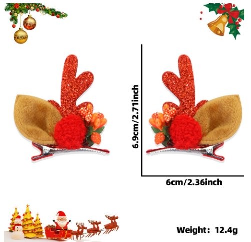 Red Bauble Flower Red Antler Hair Clip 6.9*6cm