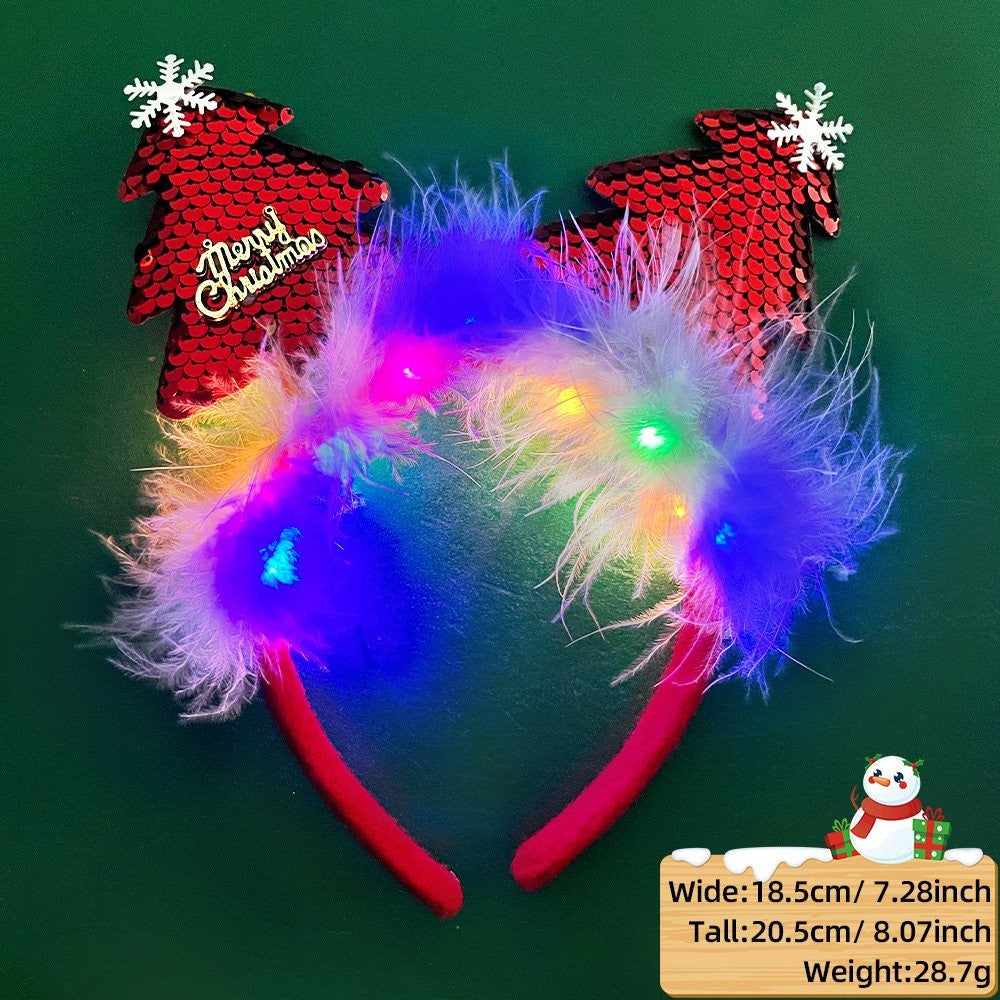 Red Christmas Tree Headband (with LED + Fluffy)