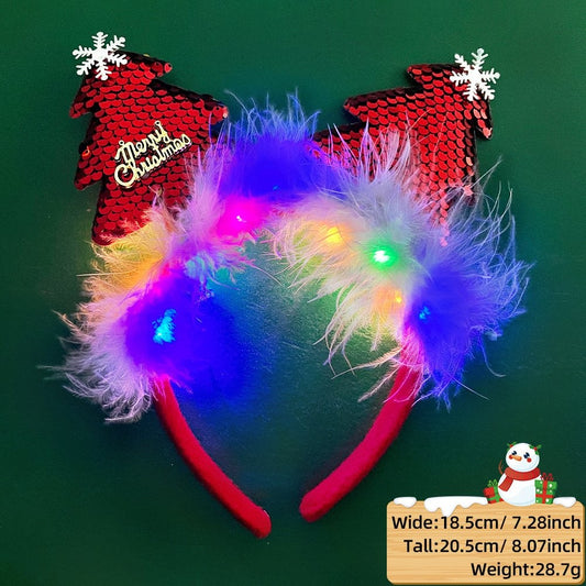 Red Christmas Tree Headband (with LED + Fluffy)