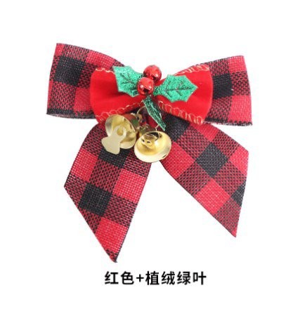 Red + Flocked Green Leaf Bow